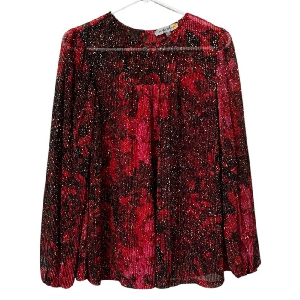 Figueroa & Flower Blouse Women Size Small Long Sleeve Metallic‎ Keyhole Lined
